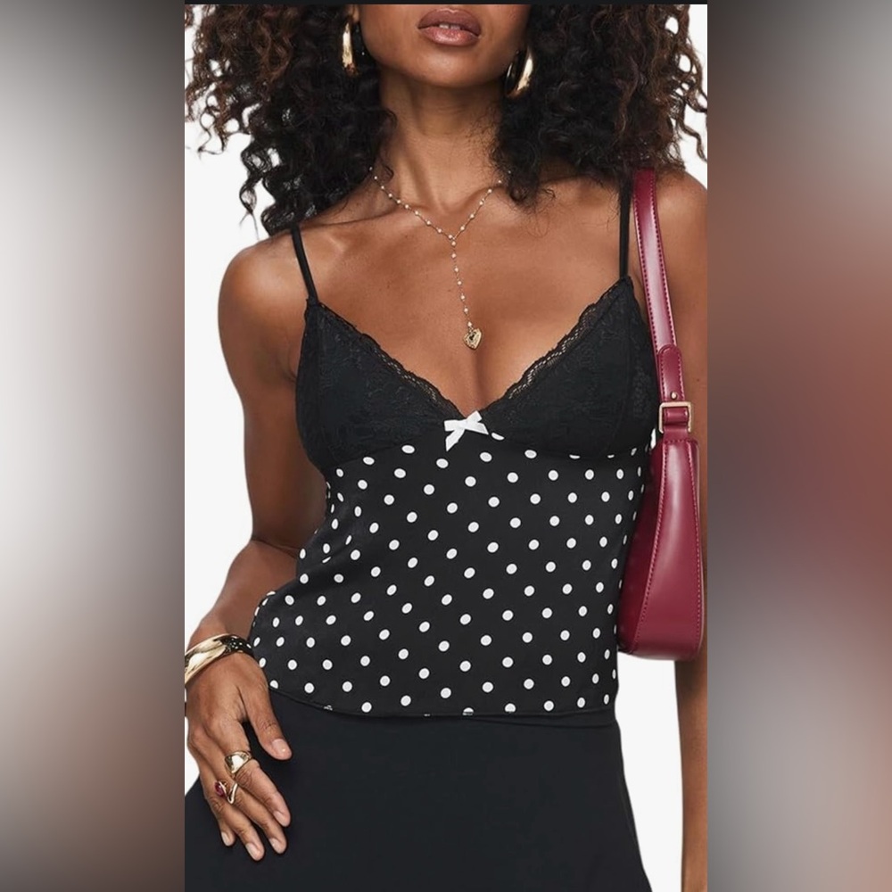 NWOT Camisole Dot Print Lace Trim Casual Tank Tops Sleeveless Tops Streetwear